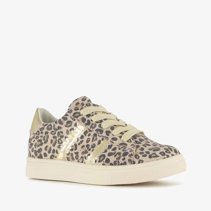 Stap suède meisjes sneakers met panterprint - Beige - Maat 24