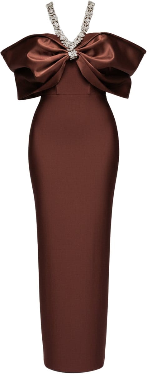 LARICA Jurk - Strapless - Rits - Effen Bruin M