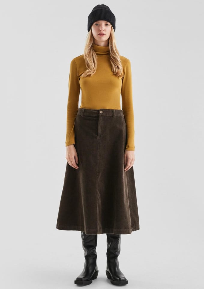 Hoge taille flared midi rok van ribfluweel voor dames QS