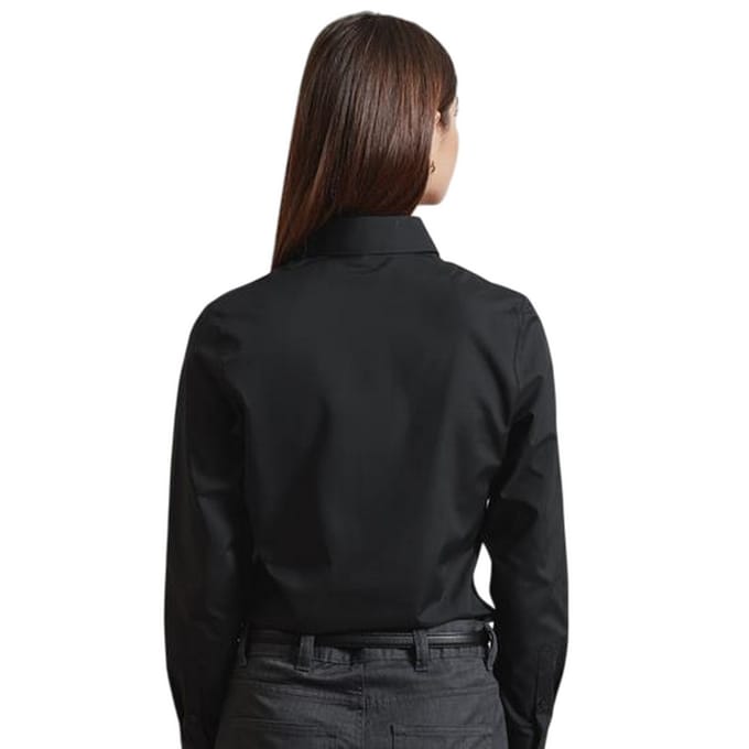 Premier Dames Recyclight Poplin Lange Mouwen Shirt (Zwart)