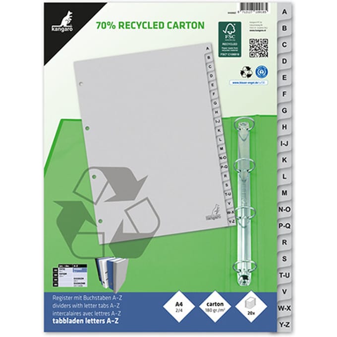 Kangaro tabbladen letters - A4 - 20-delig - ECO karton 180 grams - 23-gaats