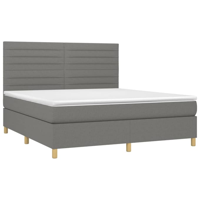vidaXL - Boxspring - met - matras - en - LED - stof - donkergrijs - 160x200 - cm