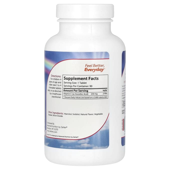 Zahler, Youth C, premium kauwbare vitamine C, natuurlijke sinaasappel, 250 mg, 90 kauwtabletten