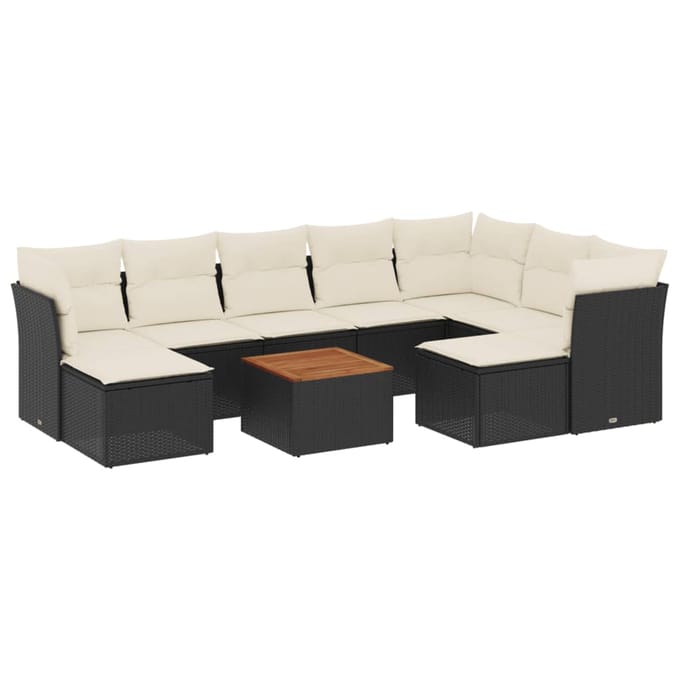 vidaXL - 10-delige - Loungeset - met - kussens - poly - rattan - zwart