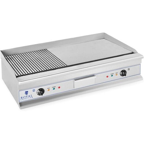 Royal Catering Dubbele elektrische bakplaat - 100 cm - geribbeld - 2 x 3200 W 10010066