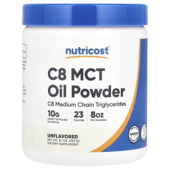Nutricost, poudre d'huile MCT C8, sans saveur, 230 g (227g)
