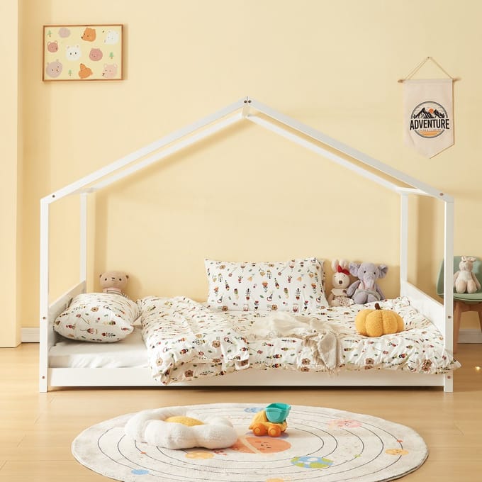 Kinderbed Simo huisbed 200x140 cm wit [en.casa]