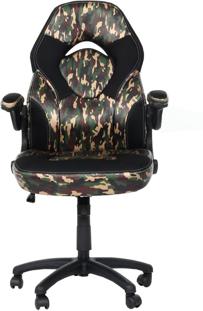 Bureaustoel MCW-K13, draaistoel gamestoel, ergonomisch, verstelbare armleuning, kunstleer ~ camouflage-zwart
