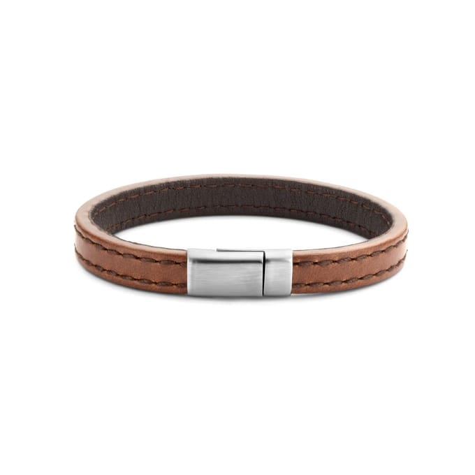 Stalen armband leer bruin 9,0 mm PSN6506036