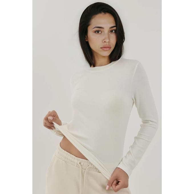 Ultra Zachte Aanraak Slim Fit Crew Neck Lange Mouwen Basis Top