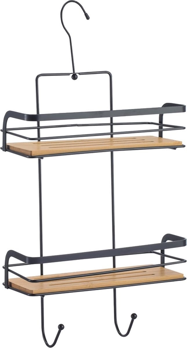 MSV doucherek hangend - 2-laags - bamboe hout - metaal - H49 cm - ophanghaak