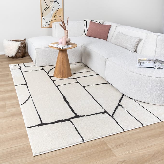 FRAAI Japandi vloerkleed - Yori Blocks Crème/Zwart - 120x170cm