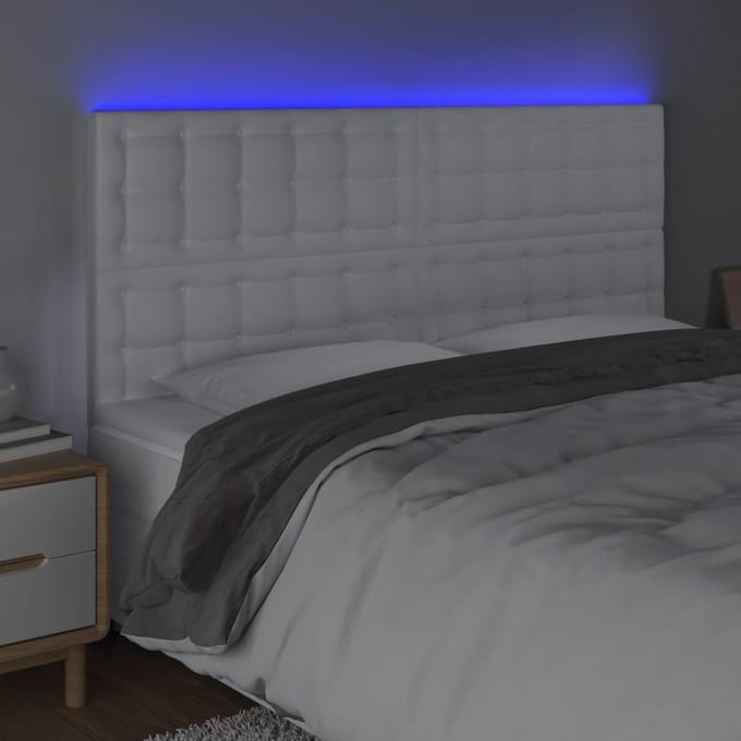 vidaXL - Hoofdbord - LED - 180x5x118/128 - cm - kunstleer - wit