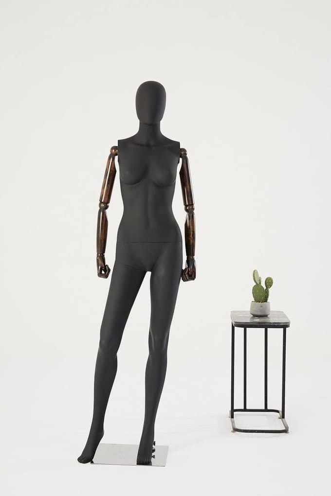 Abstracte Etalagepop - Kleding Display - Kleding Presenteren - Verstelbare Houten Ledematen - 170 cm - Mat Zwart