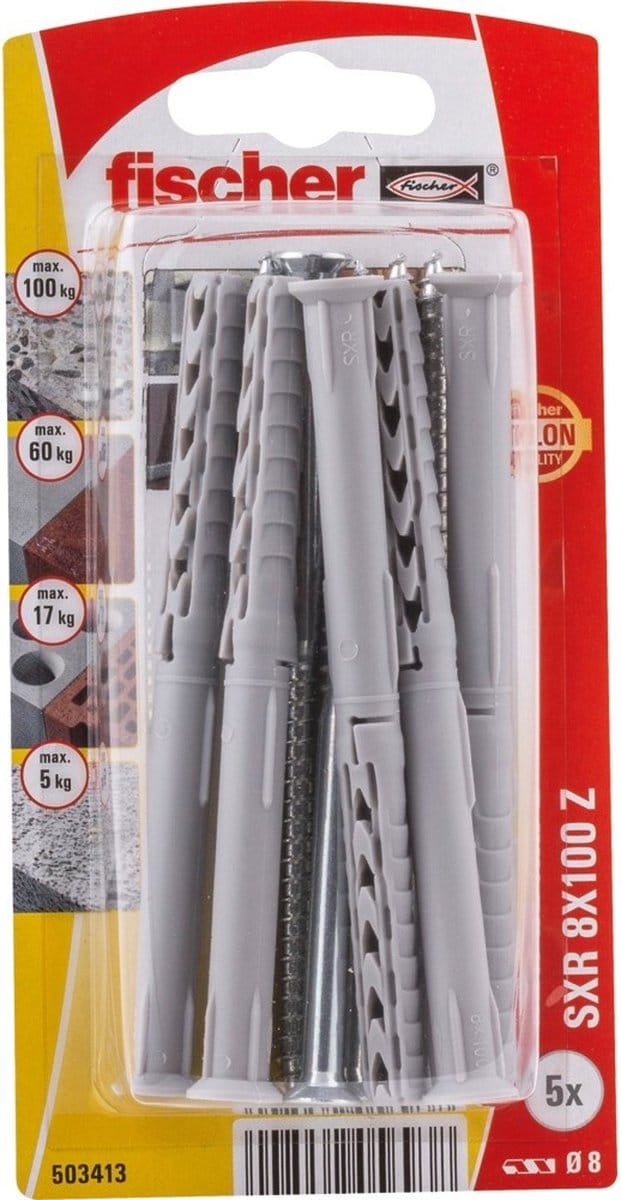 Fischer Constructieplug Sxr Nylon - Diam. 8x100mm - 5 Stuks