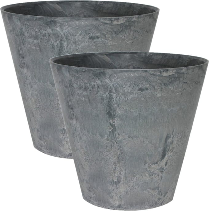 Ter Steege Plantenpot/bloempot - 2x - natuursteen look grijs - D17 x H15 cm