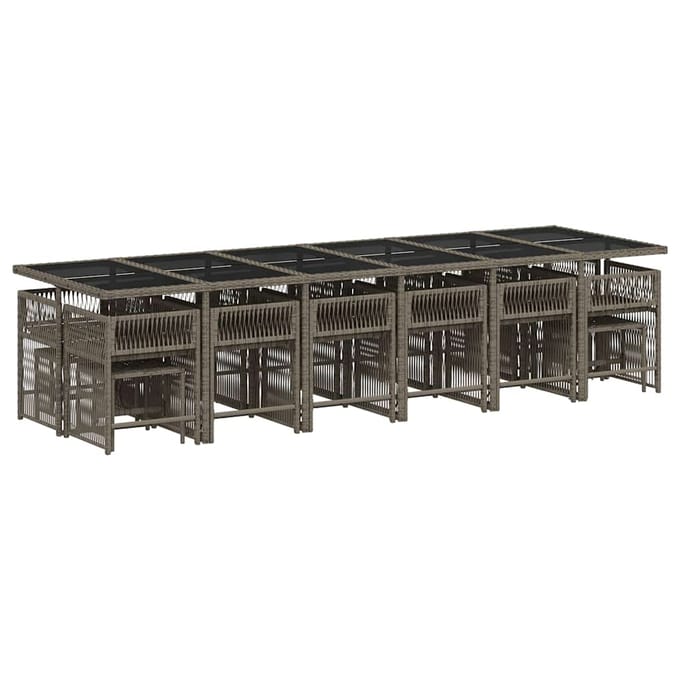 vidaXL - 17-delige - Tuinset - met - kussens - poly - rattan - grijs