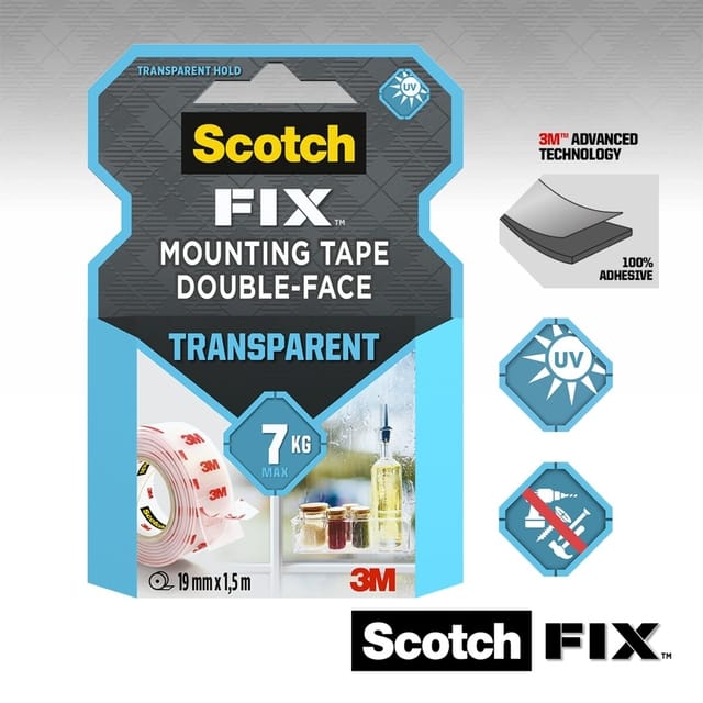 Plakband Scotch dubbelzijdig 19mmx1.5m transparant