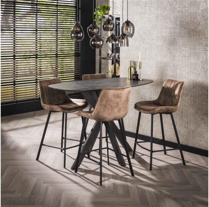 Bartafel Marquina deens ovaal met spinpoot 140x80 cm - Marmerlook