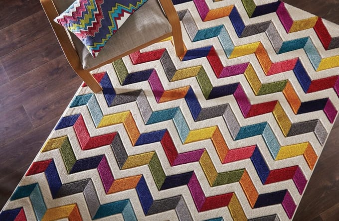 Flycarpets Kleurrijk Vloerkleed - Bolero - Laagpolig - Zigzag Design - Multi - 200x290 cm
