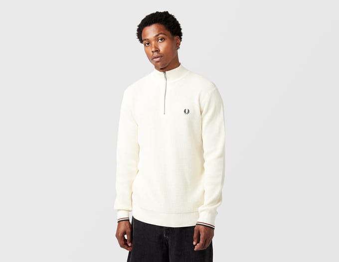 Fred Perry Waffle Stitch Zip Fleece, wit