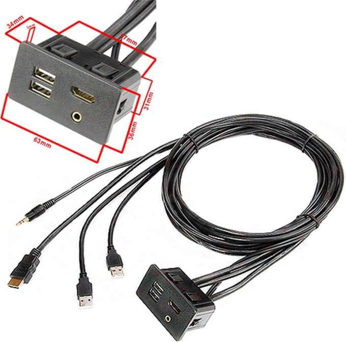 USB Aux HDMI inbouwsocket