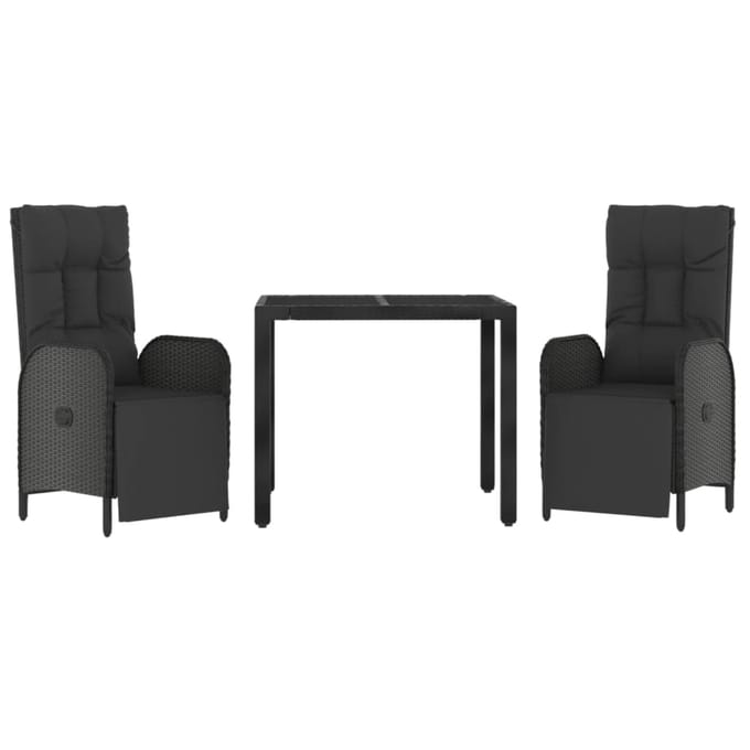 vidaXL - 3-delige - Tuinset - met - kussens - poly - rattan - zwart