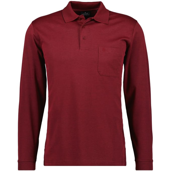 Ragman Softknit Polo Longsleeve Uni Breast Pocket Rood / male