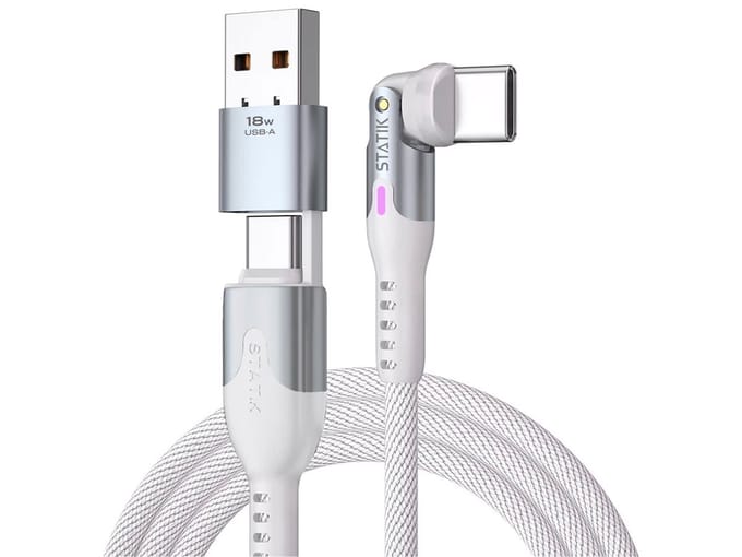 Statik PowerPivot Pro 360 - USB-C/USB-A to USB-C- 2m - 100W - 480 Mbps Data Transfer - Nylon Gevlochten - Wit