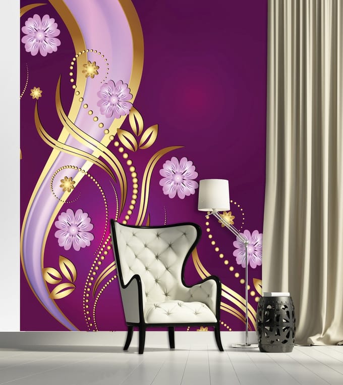 Magenta Flowers Abstrakt Photo Wallcovering