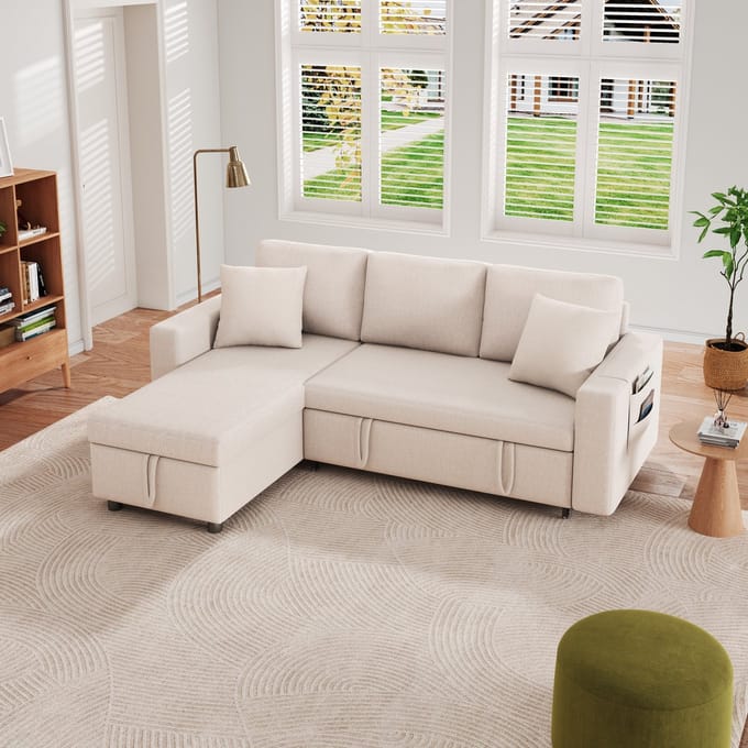 STILVORA Sofa - Multifunctioneel L-vormig - Met Verstelbare Chaise Longue - Opslagfunctie - 3-4 Zits - Beige
