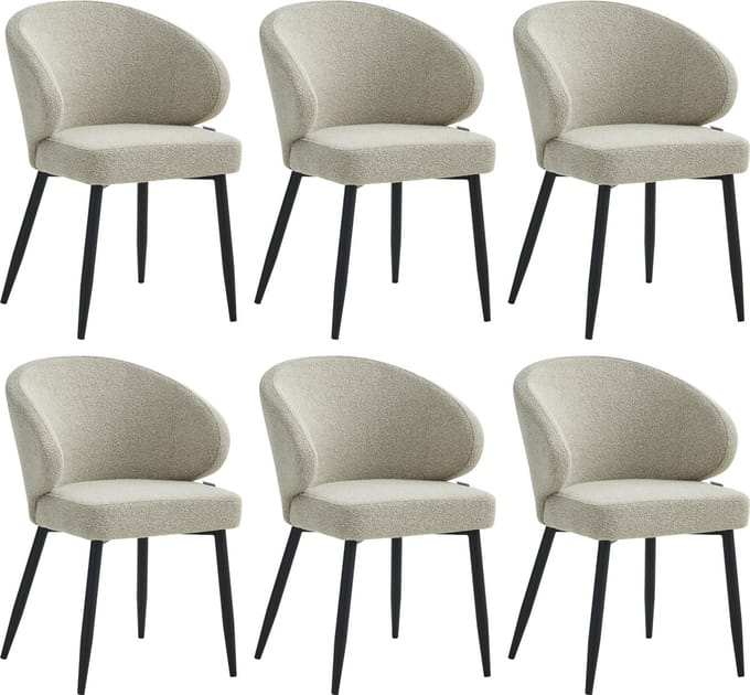 Colenis® - Ruby Eetkamerstoel - Set Van 6 – Beige – Bouclé - Design