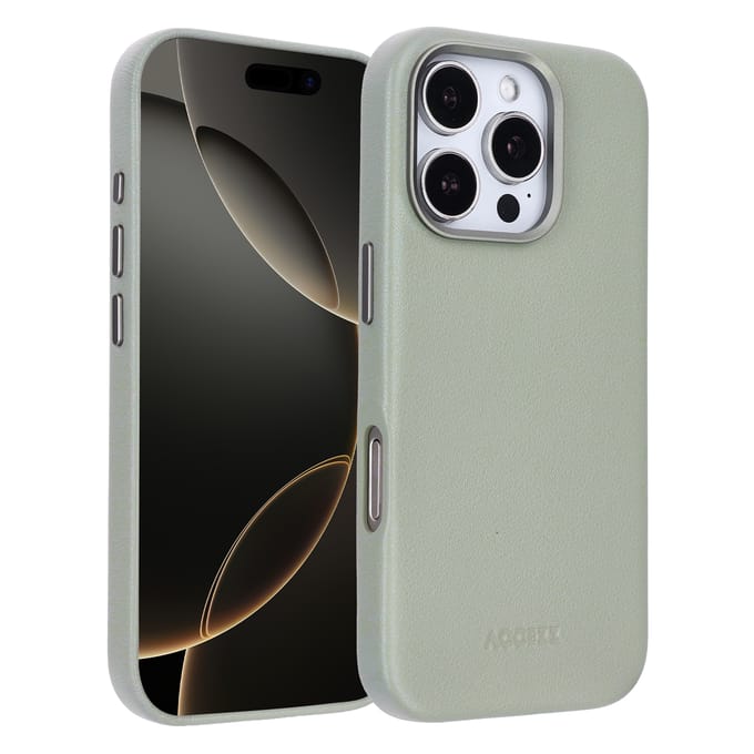 Accezz Hoesje - Geschikt voor iPhone 16 Pro - geschikt voor MagSafe Leather Backcover - Light Grey