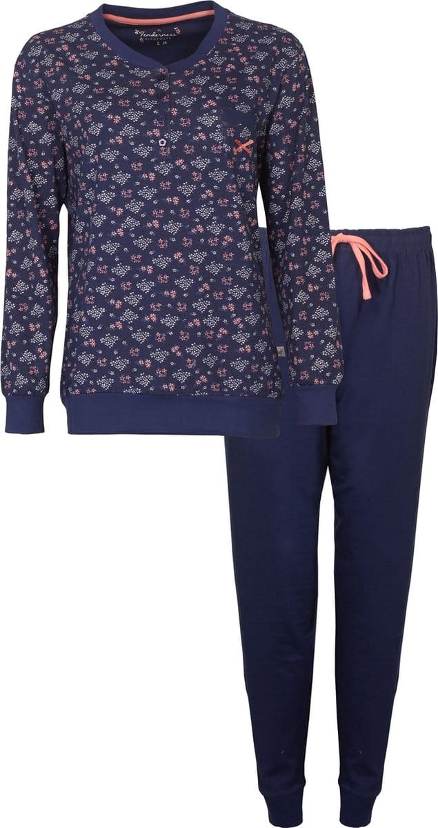 Tenderness Dames Pyjama - Polo Sluiting - Katoen - Blauw - Maat XXL