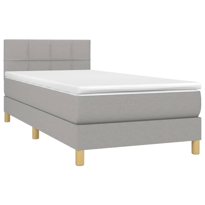 vidaXL - Boxspring - met - matras - en - LED - stof - lichtgrijs - 90x190 - cm