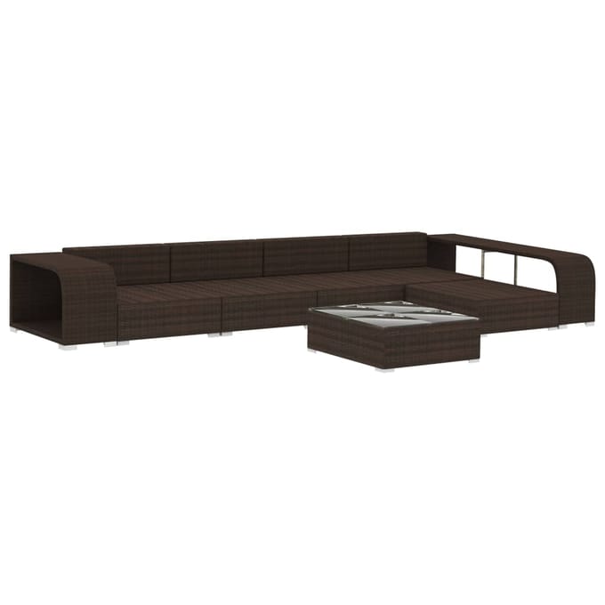 vidaXL - 8-delige - Loungeset - met - kussens - poly - rattan - bruin