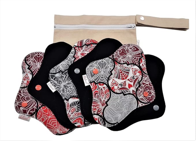Herbruikbare Organische Doek Pads - 6 Pack Maandverband Starter Set met Gratis Zip Natte Zak