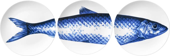Heinen Delfts Blauw - Wandbord Vis - Drieluik - Delfts blauw - 26 cm
