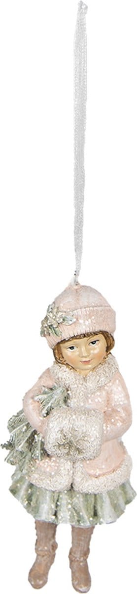 Clayre & Eef Kersthanger Meisje 11 cm Roze Polyresin Kerstboomversiering