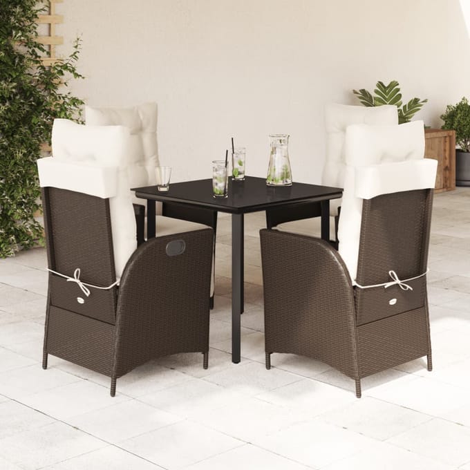 vidaXL - 5-delige - Tuinset - met - kussens - poly - rattan - bruin