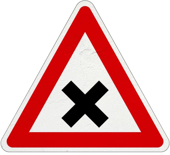 Gevaarlijk kruispunt bord - J8 | Sign Again materiaal | 15 cm
