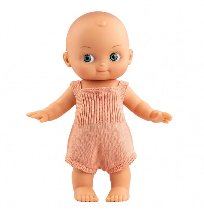 Paola Reina Mini Pancha babypop met zalmroze romper blank met groene ogen 28cm