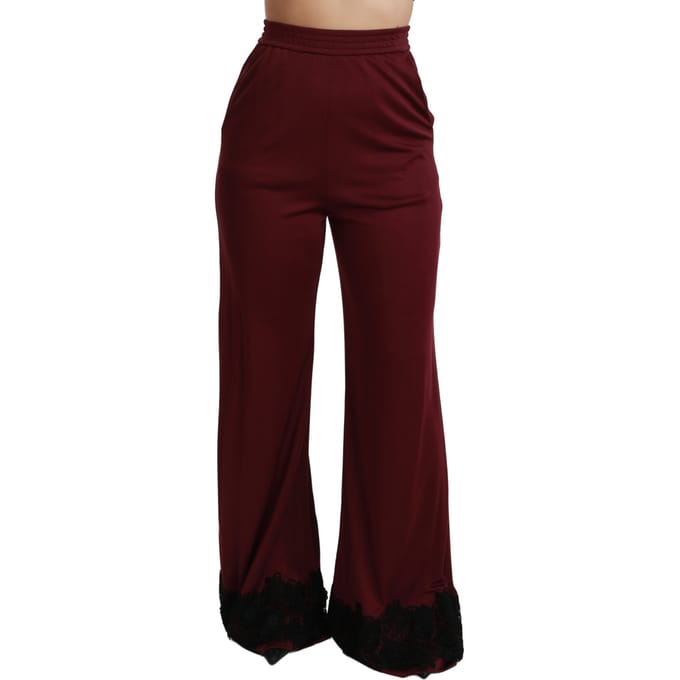 Dolce & Gabbana Vrouwen Zwarte Kant Hoge Taille Wijde Benen Marron Broek