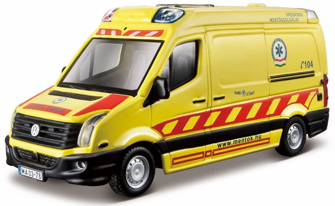 Bburago Volkswagen Crafter - Modelauto - Schaal 1:50 - Geel/Rood