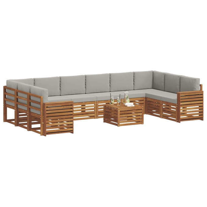 vidaXL - Buiten - bank - set - 11 - st - Natuurlijk - en - Licht - Grijs