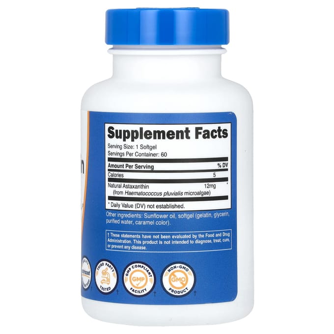 Nutricost, astaxanthine, 12 mg, 60 zachte capsules
