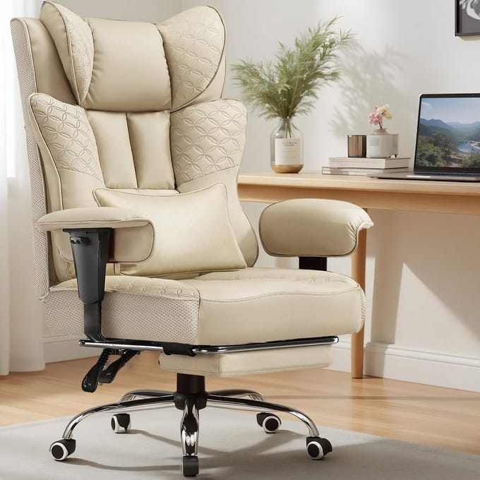 GTPLAYER - Gaming Stoel - 150° Verstelbaar met Voetensteun en PU - Beige
