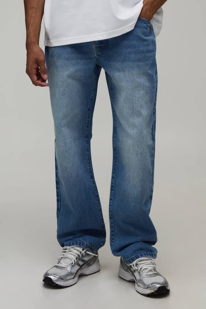 Essential Straight Leg Rigid Washed Jeans | Mid Blue | Size 62R