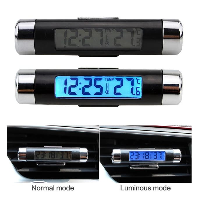 Digitale Auto Klok met Thermometer - Mini LCD Display voor Luchtuitlaat - Auto Dashboard Tijd Temperatuurmeter met Achtergrondverlichting