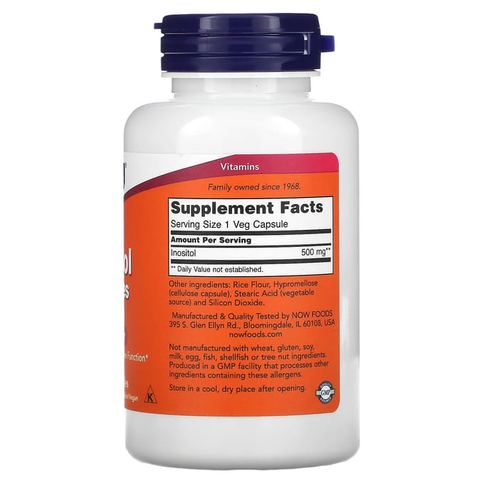 Now Foods - Inositol 500 mg - Behoort tot het Vitamine B-complex - 100 Capsules